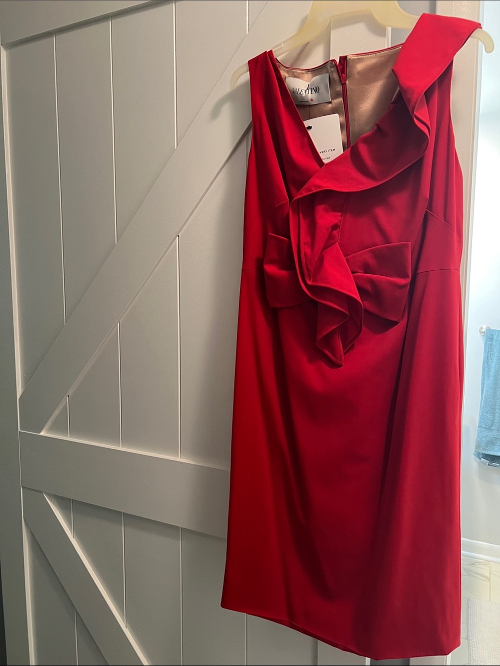 Valentino One-Shoulder Red Ruffle Bow Dress